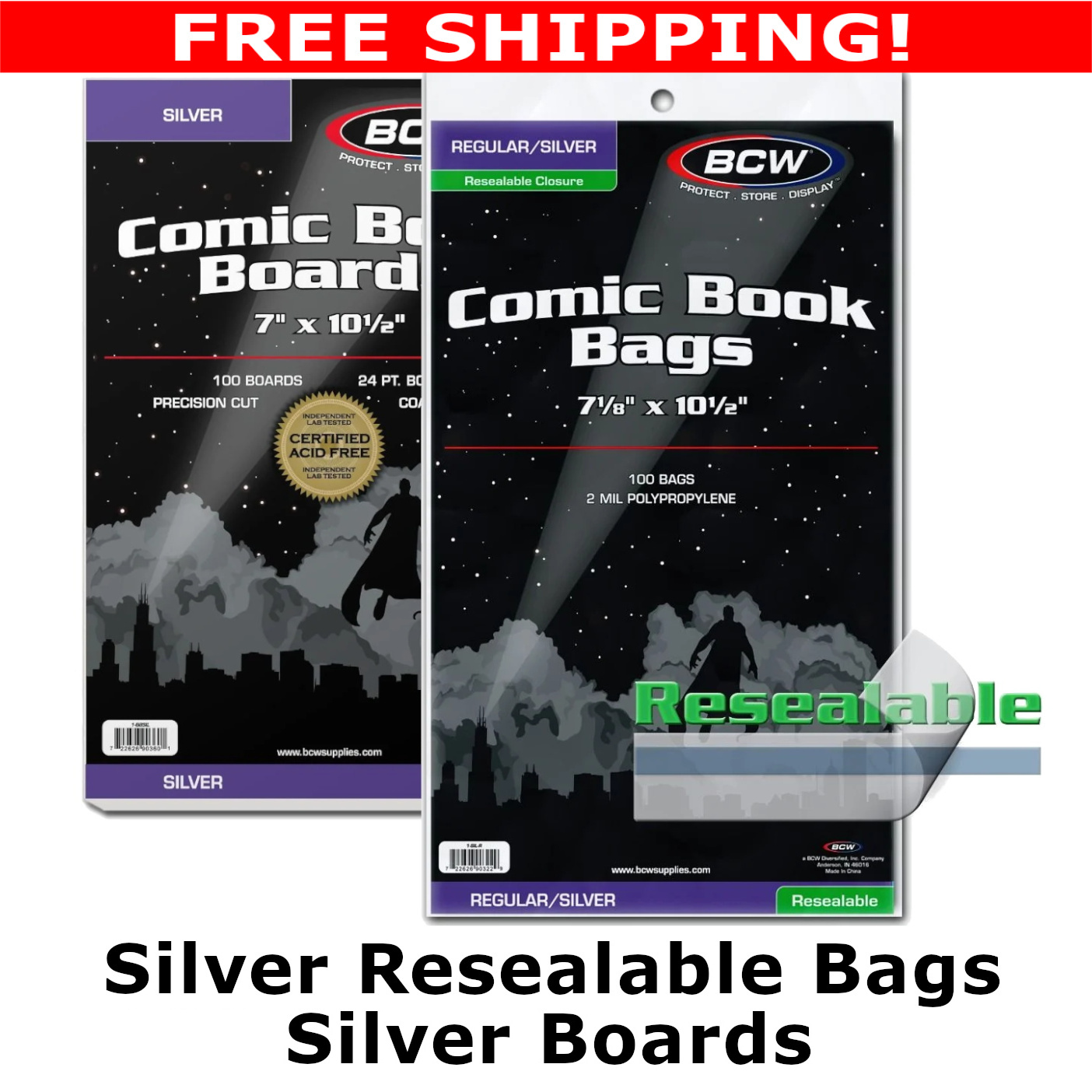 Resealable Silver Comic Bags and Silver Comic Boards